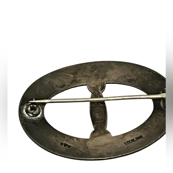 Edwardian Vintage sterling silver enamel Guilloche oval brooch from Watson Co. - Picture 2 of 6